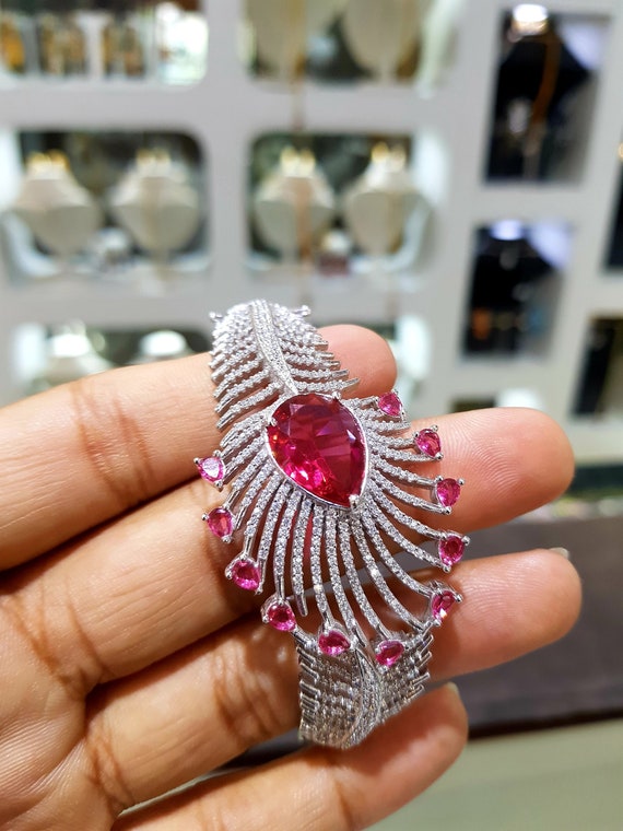 Ruby Red Silver CZ Bangle Bracelet Bangle Openable Bracelet