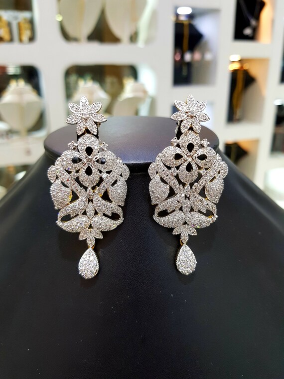 Exclusive Long Cz Silver Rhodium Plated Diamond Chandelier Earrings,indian  Jewelry,statement Earrings,diamond Earrings,indian Earrings - Etsy