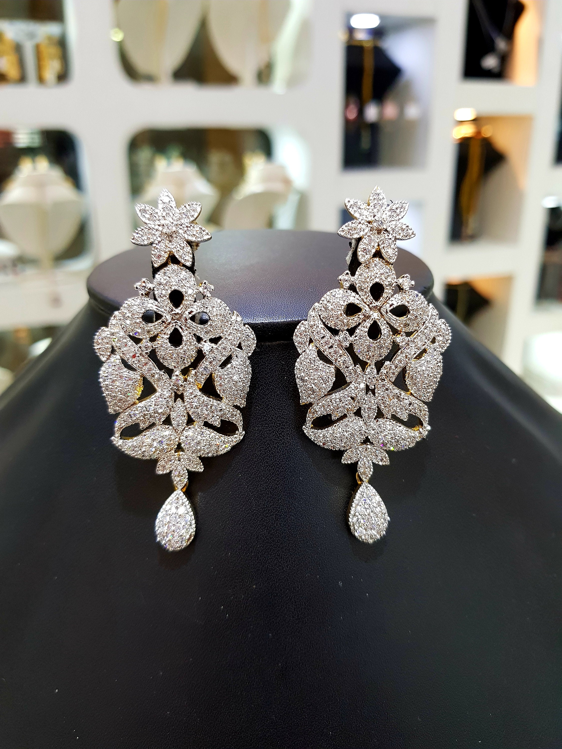 Gemstone Collection Diamond Tennis Long Earrings 666E0OHFGERWG-1.75 -  Osborne's Jewelers