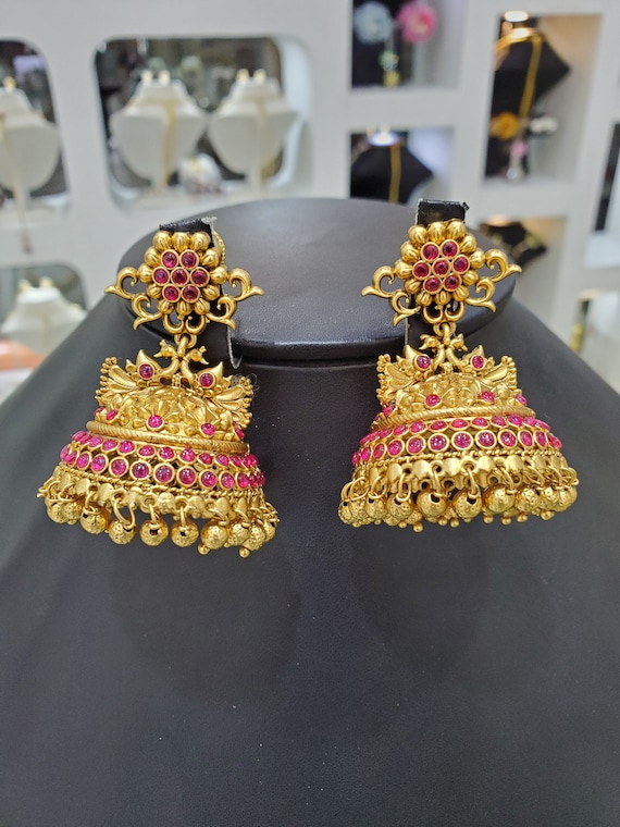 Rajwada Arts Gold Plated Temple Design Traditional Earrings for Women,  ट्रेडिशनल इयररिंग, ट्रेडिशनल कान की बाली - Rajwada Arts, Jaipur | ID:  24452717473