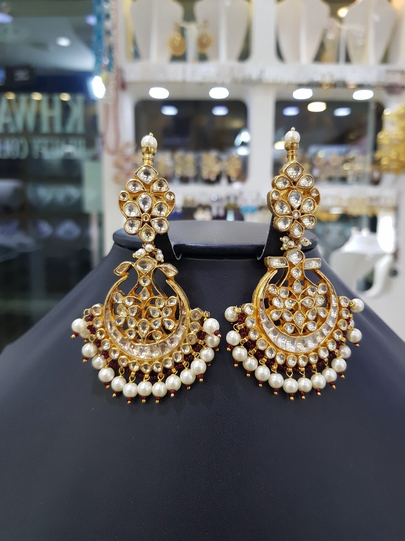 Jadau Chandbali Exclusive Kundan Polki Jadau Silver Chandbali Earrings Sabyasachi jewelry,Kundan Earrings,Polki Earrings Kundan Earrings
