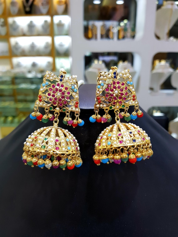 Buy Sabyasachi Pink Beads Ruby Kundan Polki Jadau Silver Chandbali Earrings,sabyasachi  Jewelry,kundan Earrings,polki Earrings,jadau Chandbali Online in India -  Etsy