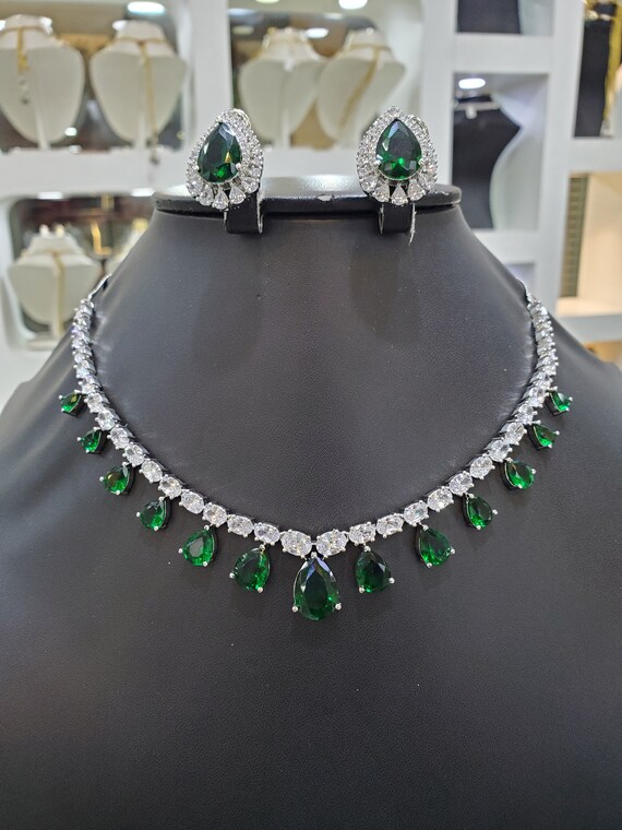 Exclusive Emerald Green Cz Choker Necklace Emerald Necklace