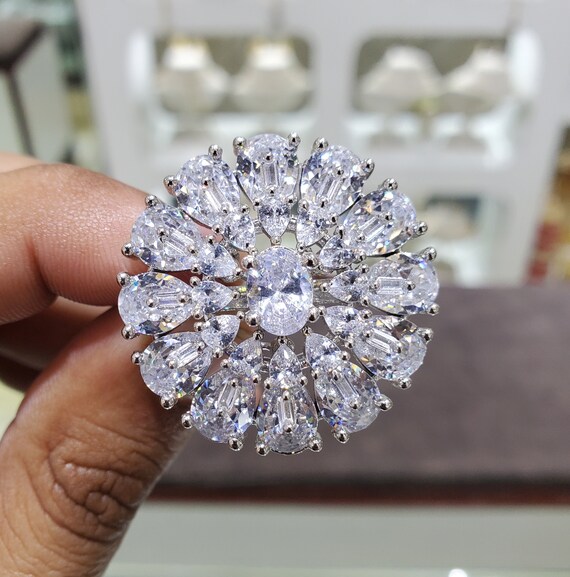 Bague de d claration ajustable avec pierres Cz en argent taille