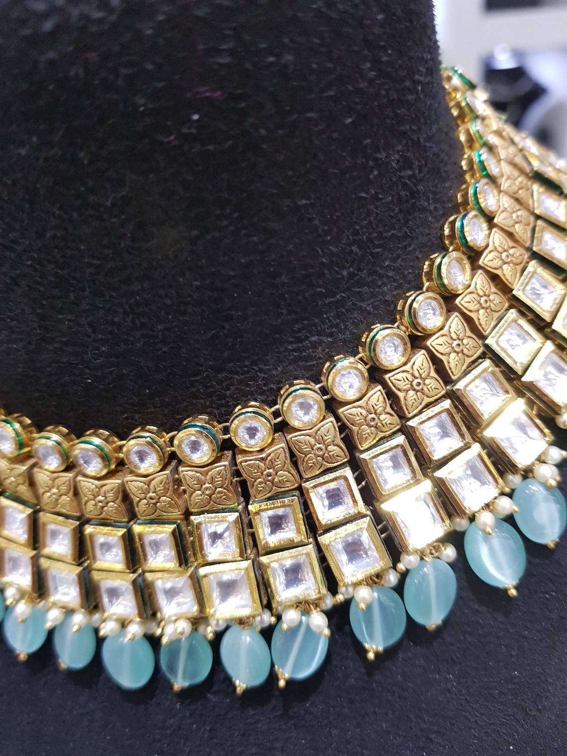 Kundan Mint Green Choker Necklace With Earrings and Etsy UK