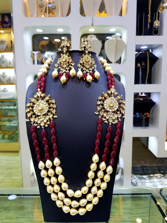 Kundan Silver Polki Rani Haar Necklace Set With Earrings rani Haar