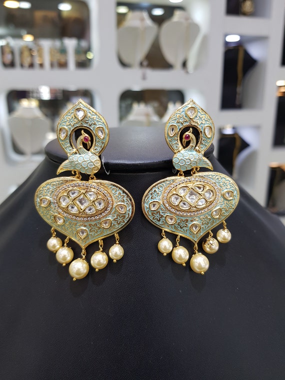 Sabyasachi Vintage Emerald Kundan Polki Jadau Silver Chandbali Earrings,Sabyasachi jewelry,Kundan Earrings,Polki Earrings,Jadau Chandbali