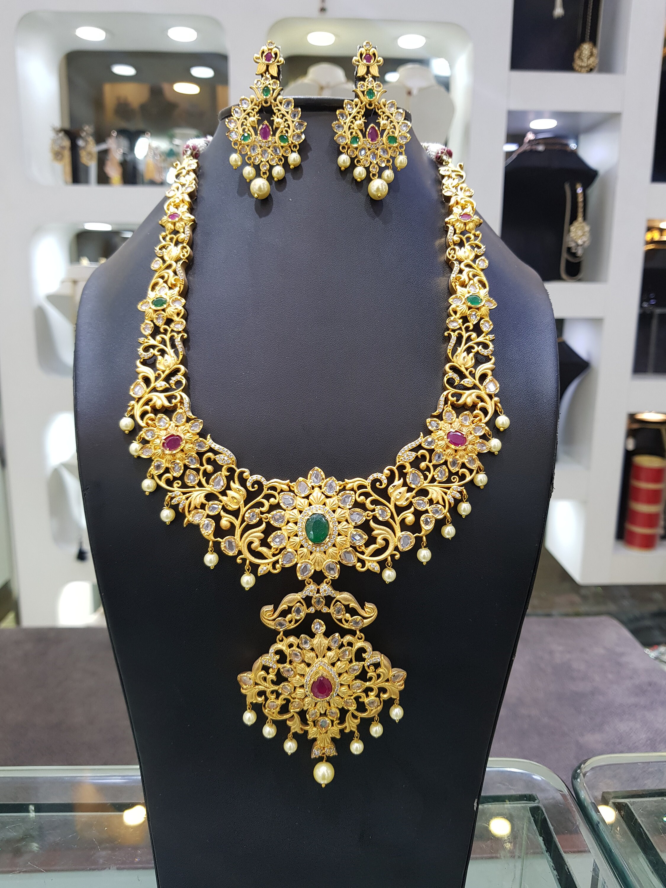 Emerald and Ruby Gold Plated Set/ Temple Jewelry/ Pearl - Etsy