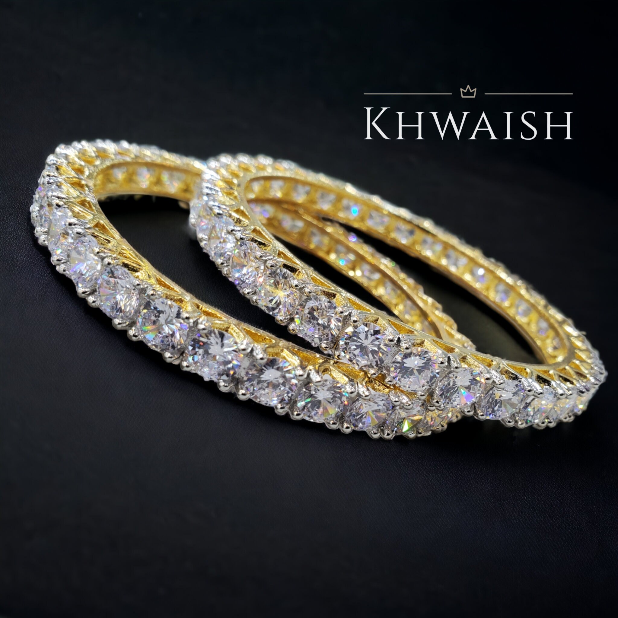 Classy Solitaire Cut Gold Silver Cz Bangles diamond Jewelry