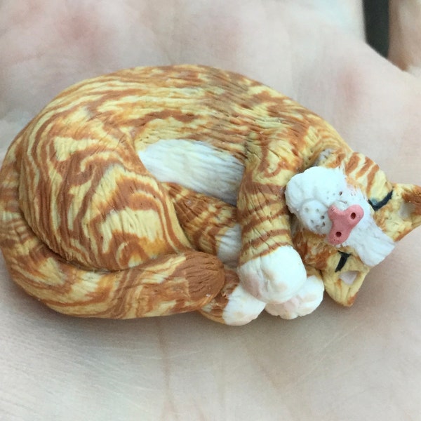 Ginger and White Cat Handmade Miniature Fimo 5cm