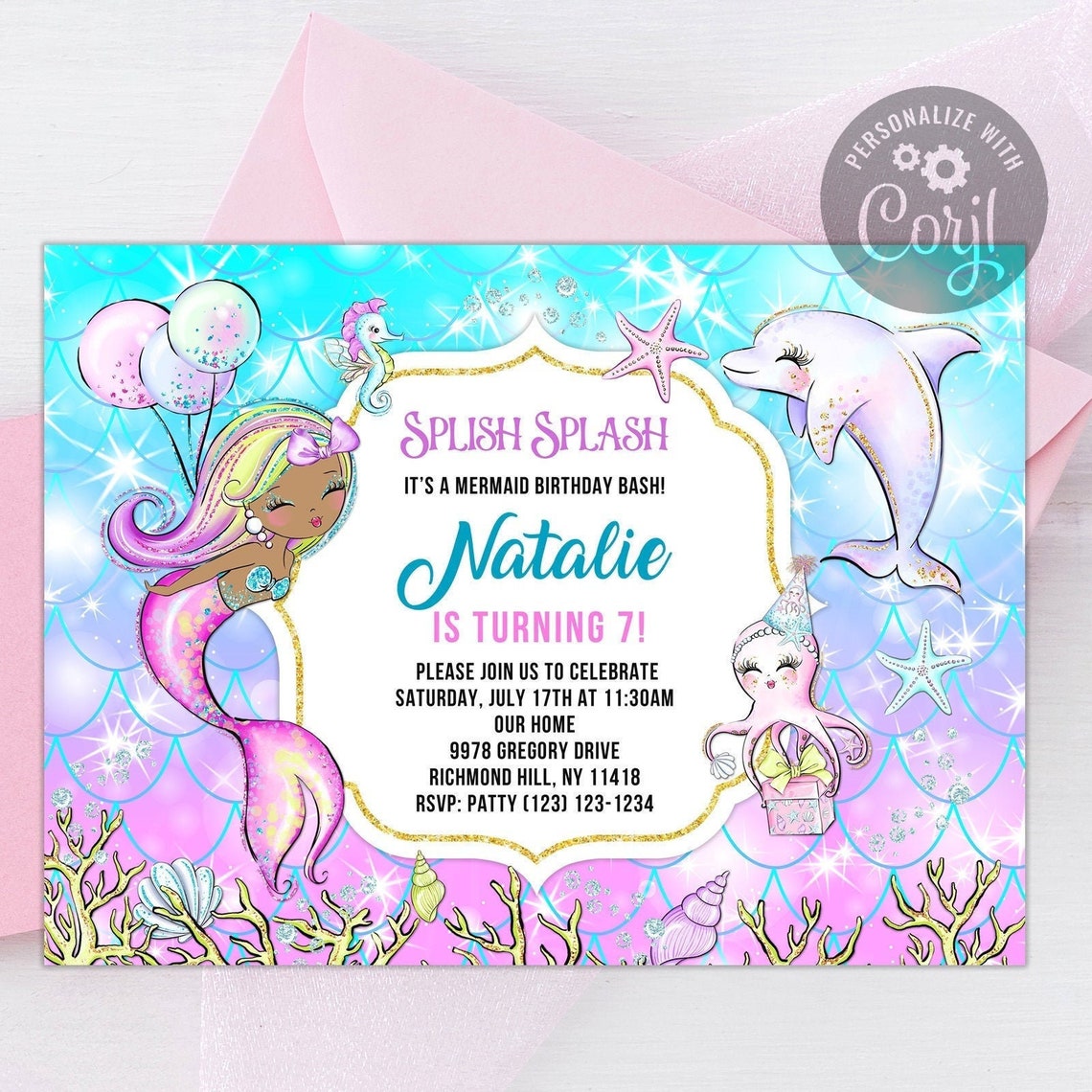 Editable Mermaid Invitations Mermaid Pool Party Invitation Etsy