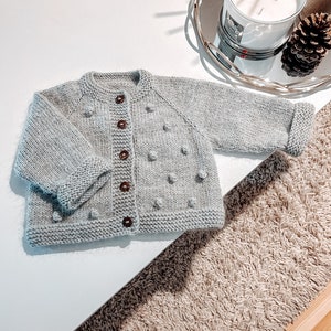 3-6 months - Baby popcorn cardigan - Knitted sweatshirt - Merino wool cardigan - Popcorn cardigan - Light grey - Baby boy - Photography