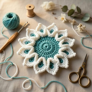 かぎ針編みの花のコースターのパターン：写真チュートリアル（PDF）