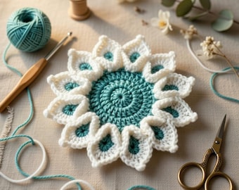 Crochet Flower Coaster Pattern PDF + Video Tutorial | Crochet Flower Coaster | Floral Crochet Pattern | Easy Crochet Home Decor