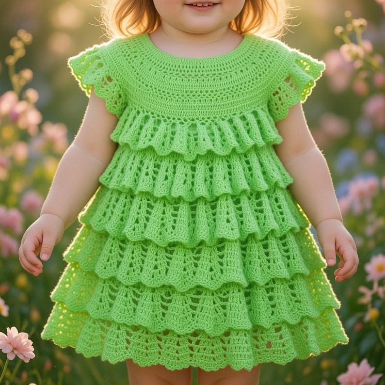 Crochet baby dress pattern PDF with photo tutorial, preemie to toddler sizes