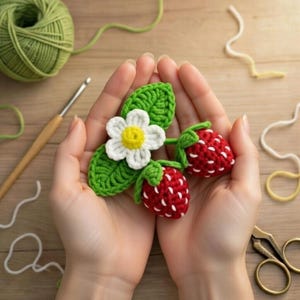 Crochet Strawberry Keychain Pattern: Amigurumi Fruit PDF (US Terms, English Only)