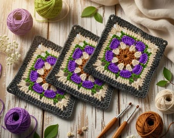 Crochet Square Motif Pattern: Modern Granny Square PDF + Video Tutorial, Easy Crochet Block for Blankets, Pillows, Bags & Gift Ideas