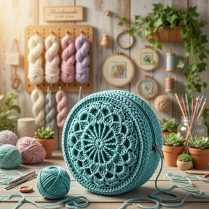 Patrón de bolso redondo de crochet (PDF + videotutorial) / Patrón de bolso circular de crochet fácil para principiantes