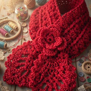 Handmade crochet neckwarmer created using the downloadable PDF pattern.