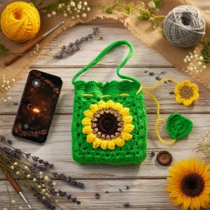 Crochet Sunflower Phone Bag Pattern: Boho Mobile Purse (PDF)