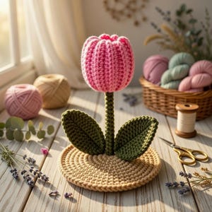 Crochet Flower Phone Stand Pattern: Sunflower Tulip Design (PDF Pattern)