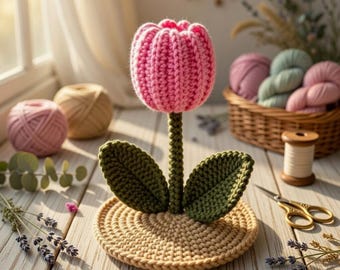 Crochet Flower Phone Stand Pattern PDF + Video Tutorial, Tulip Mobile Holder, Crochet Cell Phone Supporter