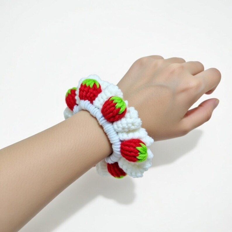 Crochet Strawberry Hair Scrunchie Pattern (PDF) image 6