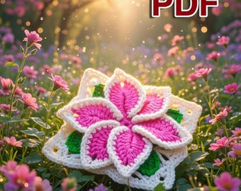Crochet 3D Flower Square Motif Pattern PDF + Video Tutorial, Crochet Flower Granny Square, Floral Crochet Motif, Blanket Bag Cushion Pattern