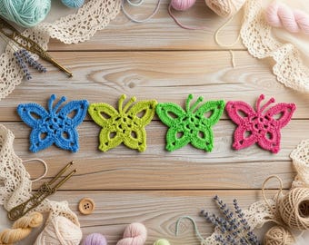 Crochet Butterfly Applique Pattern: PDF Download + Photo & Video Tutorial, Easy DIY Decoration, Handmade Accessory, Beginner-Friendly