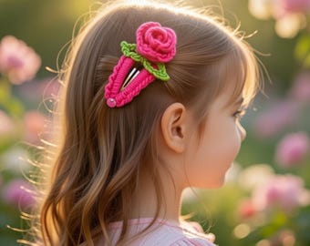 Häkelblume Haarspange Muster: PDF Download + Foto & Video Anleitung, einfaches DIY Haar Accessoire, handgemachtes Geschenk, anfängerfreundliches Design