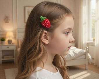 Crochet Strawberry Hair Clip Pattern PDF + Video Tutorial, Strawberry Hairpin, Crochet Hair Accessory