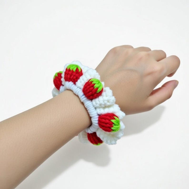 Crochet Strawberry Hair Scrunchie Pattern (PDF) image 2