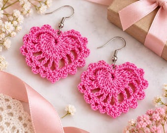 Crochet Heart Earrings Pattern PDF + Video Tutorial, Easy Beginner Crochet Jewelry