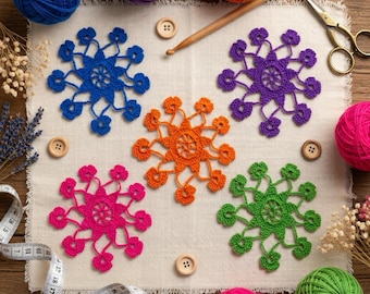 Crochet Floral Motif Pattern: Round Flower Coaster (PDF Pattern)