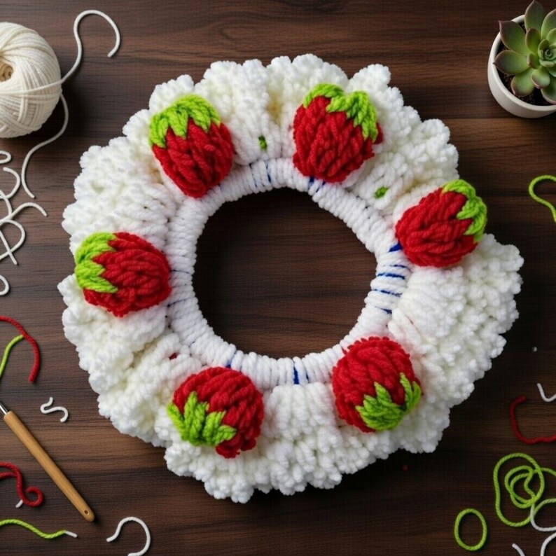Crochet Strawberry Hair Scrunchie Pattern (PDF) image 4