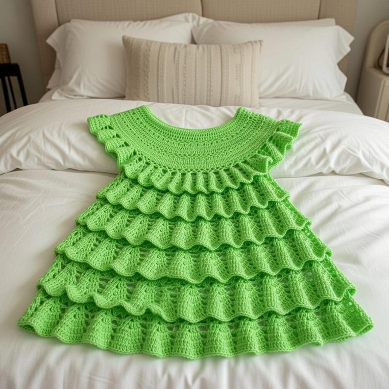 Crochet baby dress pattern PDF with photo tutorial, preemie to toddler sizes