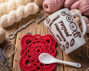 Crochet Coaster Pattern: Square Leaf Motif PDF + Video Tutorial, Boho Table Decor, Easy DIY Home Accessory, Handmade Gift (Download)