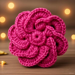 Virkat rosbroschmönster | 3D-virkad blomma PDF + videohandledning | Handgjorda blomstersmycken gör-det-själv, enkel steg-för-steg-virkguide