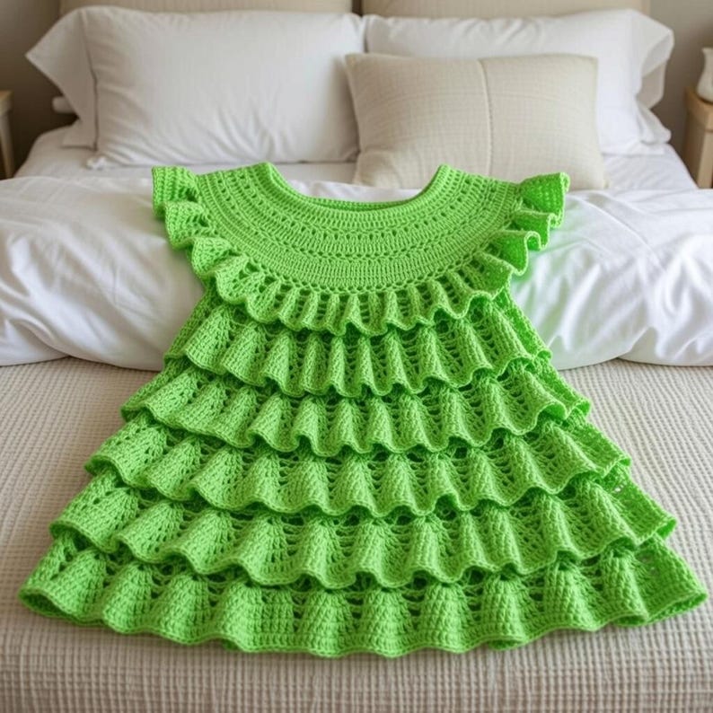 Crochet baby dress pattern PDF with photo tutorial, preemie to toddler sizes