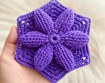 Patrón de posavasos hexagonal de crochet: Motivo de abuela (PDF + videotutorial), tapete de taza fácil de hacer para principiantes, decoración del hogar hecha a mano (descarga digital)