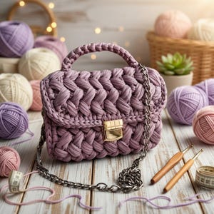 Crochet Shoulder Bag Pattern: T-Shirt Yarn Boho Handbag (PDF Pattern)