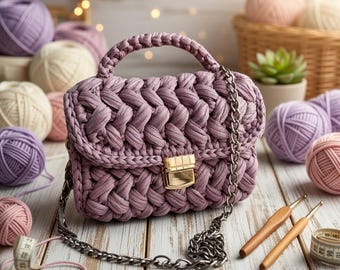 Crochet Shoulder Bag Pattern: T-Shirt Yarn Boho Handbag (PDF Pattern)