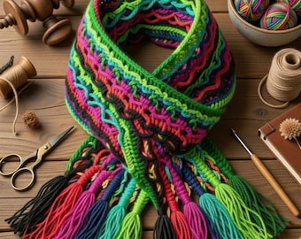 Crochet Scarf Pattern with Fringe: Easy Beginner Neckwarmer (PDF Pattern)