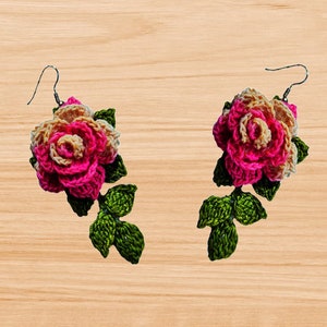 Crochet Flower Earrings Pattern, Photo tutorial pattern, jewelry pattern, crochet jewelry pattern, crochet earrings, crochet flower pattern