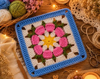Crochet Square Motif PDF Pattern + Video Tutorial | Granny Square Blanket Block | Afghan Square | Instant Download  digital pdf pattern only