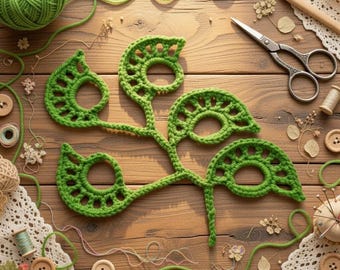 Crochet Leaves Branch Pattern PDF + Video Tutorial, Easy Crochet Leaf Applique Pattern, DIY Crochet Decoration for Beginners