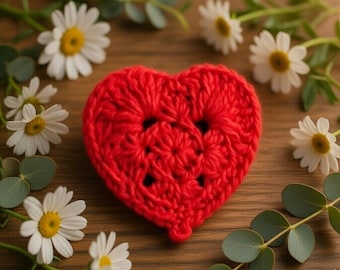 Crochet Heart Coaster Pattern | Granny Square Motif PDF + Video Tutorial | Easy Crochet Mug Rug, Valentine’s Day Gift, DIY Home Decor