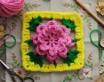 Crochet Flower Square Motif Pattern: Photo Tutorial (PDF Pattern)