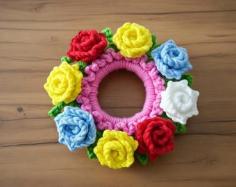 Crochet Flowers Scrunchie Pattern | PDF + Video Tutorial | Floral Hair Scrunchie Crochet Pattern | Easy Crochet Accessory