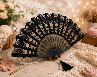 Crochet Hand Fan Pattern PDF + Video Tutorial, Lace Folding Fan Crochet Pattern, Elegant Handmade Fan, Summer Accessory, Instant Download